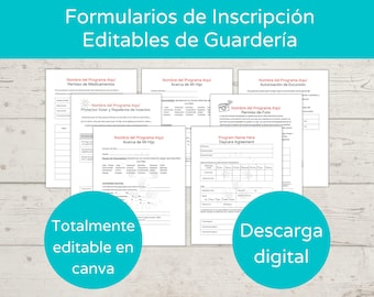 Formularios de inscripción de guardería/ Paquete de inscripción de guardería/ Paquete de inscripción editable