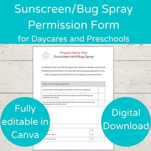 Editable Sunscreen and Bug Spray Permission Form/ Sunscreen Application Form/ Sunscreen and Bug Spray Consent