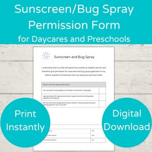 Sunscreen and Bug Spray Permission Form/ Sunscreen Application Form/ Sunscreen and Bug Spray Consent