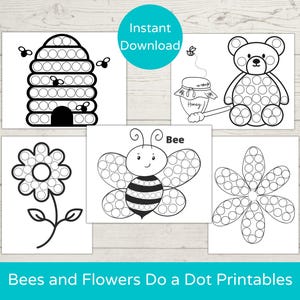 Bees and Flowers Dot Marker Printables/ Do a Dot Printable/ Toddler Activity/ Bees and Flowers Dot Art/ Dot Marker Activity