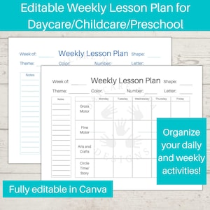 Editable Weekly Lesson Plan for Home Daycare/ Toddler Lesson Plan/ Preschool Lesson Plan/ Editable Lesson Plan Template/ Toddler Activity