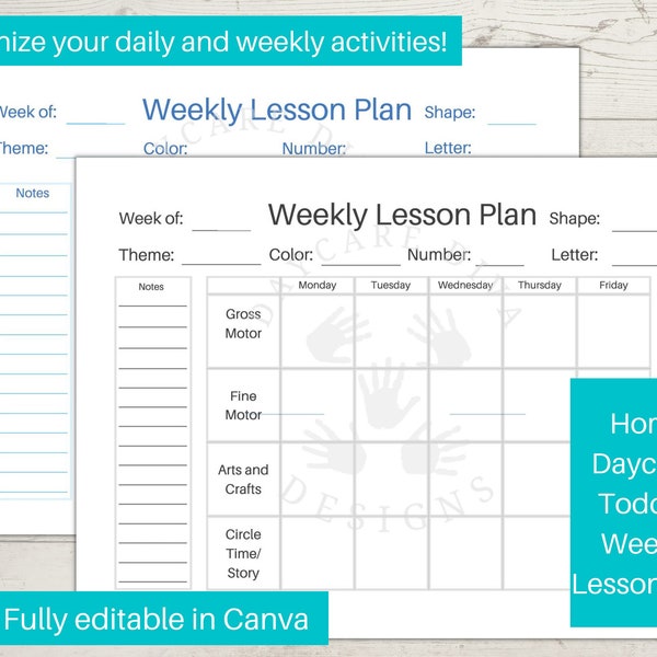 Editable Weekly Lesson Plan for Home Daycare/ Toddler Lesson Plan/ Preschool Lesson Plan/ Editable Lesson Plan Template/ Toddler Activity