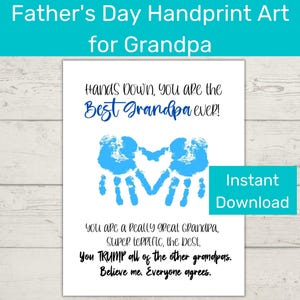 Arte de huella de mano para el Día del Padre para el Abuelo / Tarjeta imprimible divertida para el Día del Padre para el Abuelo / Regalo para el Día del Padre para el Abuelo