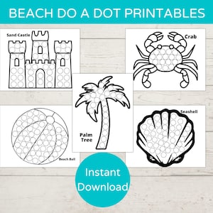 Beach Theme Dot Marker Printables/ Do a Dot Printable/ Toddler Activity/ Beach Dot Art/ Dot Marker Activity