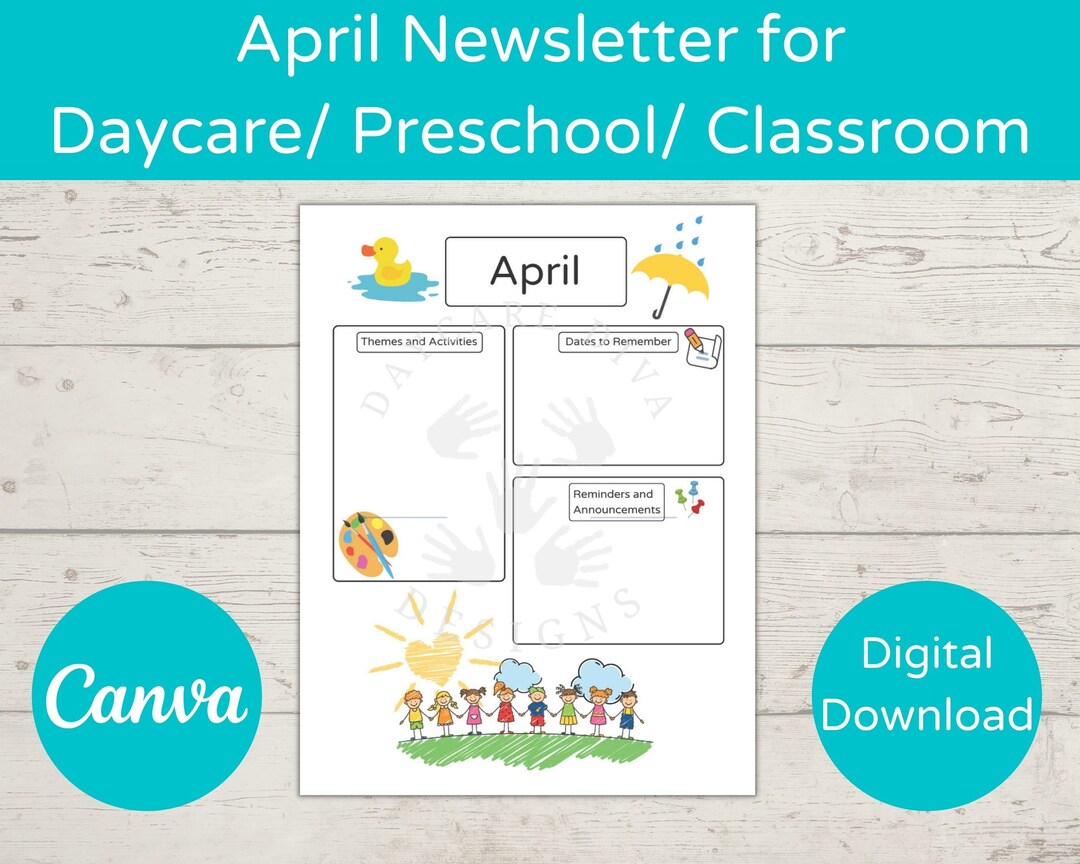 April Daycare Newsletter Template/ Preschool Newsletter Template