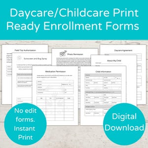 Ready to Print Daycare Enrollment Forms/ No Edit Childcare Enrollment Packet/ Enrollment Bundle
