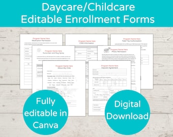 Daycare Enrollment Forms/ Fully Editable Forms/ Childcare Enrollment Packet/ Editable Enrollment Bundle
