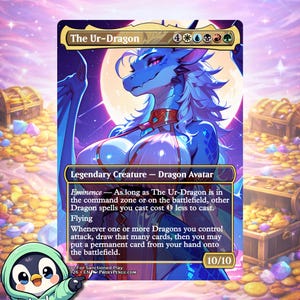 El Ur-Dragón MTG Proxy: Carta mágica EDH de Commander de Waifu peluda de anime personalizada / Proxy Pengu