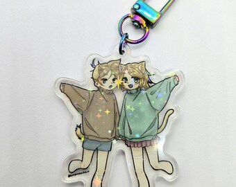 Kagamine Rin & Len acryl sleutelhanger – Vocaloid Bunny Twins holografische sterbedel voor tassen en rugzakken Ita
