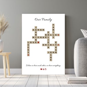 Crucigrama Scrabble Print, Family Name Sign Regalo personalizado, Custom Family Letter Tile Print, Name Puzzle, Family Crossword DIGITAL DOWNLOAD