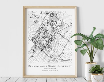 Pennsylvania State University map, State College,PA - Graduation gift - Wall decor, College Town Map Gifts, Digital Download, University map