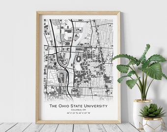 The Ohio State University map, Columbus, OH - Graduation gift -Wall decor poster, College Town Map Gifts, Digital Download, University map