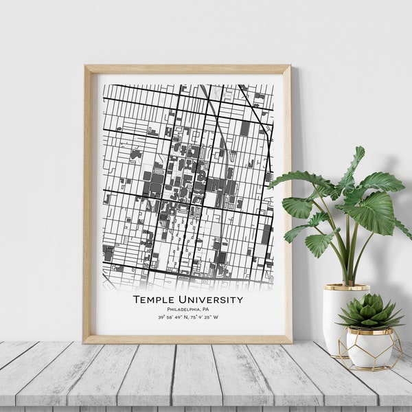 Temple University map, Philadelphia, PA - Graduation gift - Wall decor poster, College Town Map Gifts, Digital Download, University map