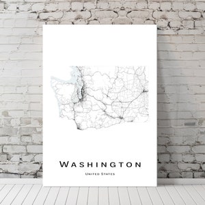 Kaart van Washington - kaart WA VS Verenigde Staten - afdrukbare kaartposter - kaart digitale download - minimalistische kunstwerken - muurkunst, direct downloaden