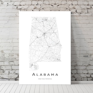 Kaart van Alabama - AL USA kaart van de Verenigde Staten - afdrukbare kaartposter - kaart digitale download - minimalistische kunstwerken - kunst aan de muur, Instant Download