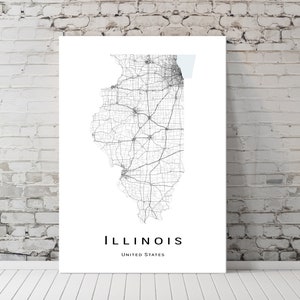 Mappa dell'Illinois - Mappa degli Stati Uniti d'America - Poster con mappa stampabile - Mappa scaricabile digitalmente - Opera d'arte minimalista - Arte murale, Download istantaneo