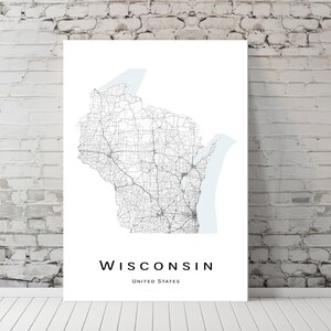Wisconsin Karte - WI USA Karte Poster - Druckbare Karte - Digital Download Karte - minimalistisches Kunstwerk - Wandkunst, zum sofortigen Download