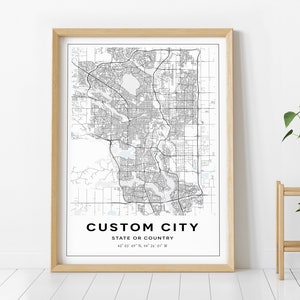 Custom City Map, Custom Map Poster, Any City, Wall decor, White, Black and Blue map, City Map DIGITAL DOWNLOAD, Digital Files, Map Download