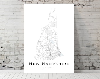 New Hampshire map - NH USA United States Map - Printable map poster - Digital download map - minimalist artwork - wall art, Instant Download