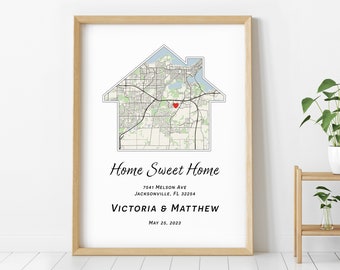 First New Home Gift for Couple House Shaped Map Poster. Digital Custom Personalized Housewarming Gifts, Custom City map - Our First Home