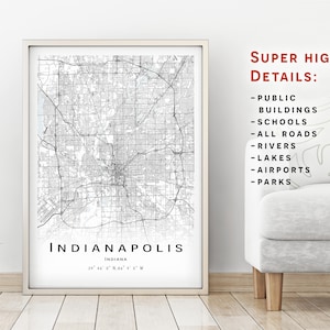 Indianapolis map, Indiana, IN - Mapa de la ciudad con detalles altos - descarga instantánea, póster de mapa imprimible - Descarga digital del mapa de Indianápolis.