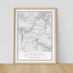 Tour Du Mont Blanc Topographic Map, TMB Hiking Map, Mount Blanc Wall Art, Hiking Gift -instant download, Printable map, Digital download map