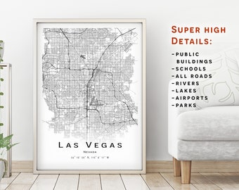 Las Vegas map, Nevada, NV - City Map with high details - instant download, Printable map poster - Digital download Las Vegas map.