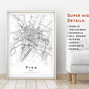 Pisa Italy - map - printable city map - wall decor art - decorate your interior - minimalist style graphics that fit the living room, dining room, kitchen, office and bathroom - MJGalArt