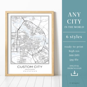 Mapa personalizado da cidade, mapa personalizado, pôster de mapa personalizado, qualquer cidade, decoração de parede, download digital de mapa da cidade, arquivos digitais, download de mapa