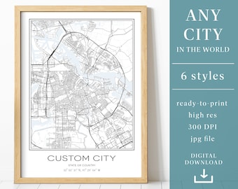 Custom City Map, Personalized Map, Custom Map Poster, Any City, Wall decor, City Map Digital Download, Digital Files, Map Download