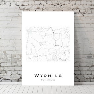 Carte du Wyoming - carte WY USA États-Unis - affiche de carte imprimable - carte de téléchargement numérique - oeuvre d'art minimaliste - art mural, téléchargement immédiat