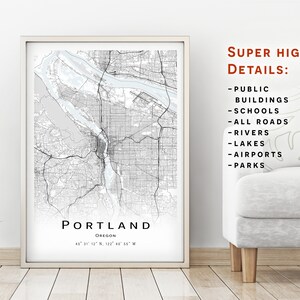 Portland map, Oregon, OR - Mapa de la ciudad con detalles altos - descarga instantánea, póster de mapa imprimible - Descarga digital del mapa de Portland.