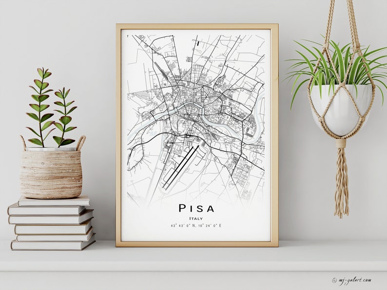 Pisa Italy - map - printable city map - wall decor art - decorate your interior - minimalist style graphics that fit the living room, dining room, kitchen, office and bathroom - MJGalArt