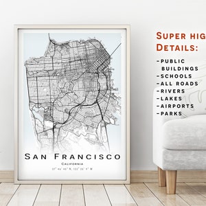 San Francisco Karte, California, Vereinigte Staaten (USA) - Stadtplan mit hohen Details zum sofortigen Download