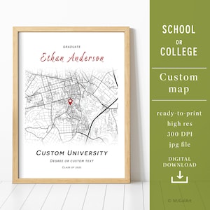 Custom Map, graduation gift - Your school or University map, Personalized Map, Any City, Wall decor, City Map, Digital Download, Digital map