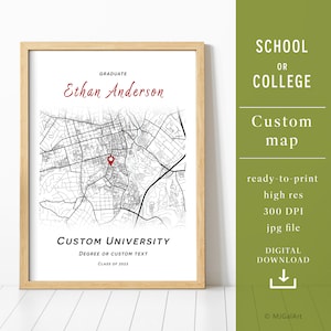 Carte personnalisée, cadeau de remise des diplômes - Plan de votre école ou université, carte personnalisée, n'importe quelle ville, décoration murale, plan de la ville, téléchargement numérique, carte numérique