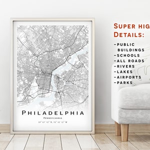 Philadelphia Karte, Pennsylvania - Stadt Karte mit hohen Details - sofortiger Download, druckbare Karte Poster - Digitaler Download Philadelphia Karte.