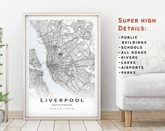 Liverpool map, United Kingdom - City Map with high details - instant download, Printable map poster - Digital download Liverpool map.