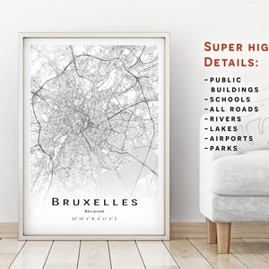 Bruxelles Karte, Belgien - Stadt Karte mit hohen Details - sofortiger Download, druckbare Karte Poster - Digitaler Download Bruxelles Karte.