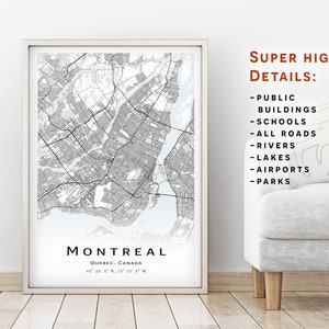 Carte de Montréal - Québec, Canada - carte avec beaucoup de détails - affiche de carte imprimable - carte numérique à télécharger - oeuvre d'art minimaliste - art mural carte