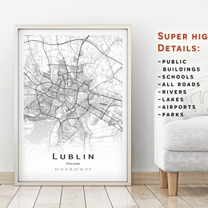 Lublin Karte, Polen - Stadt Karte mit hohen Details - sofortiger Download, druckbare Karte Poster - Digitaler Download Lublin Karte.