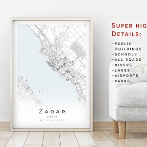 Zadar Karte, Kroatien - Stadt Karte mit hohen Details - sofortiger Download, druckbare Karte Poster - Zadar Digitaler Download Karte.