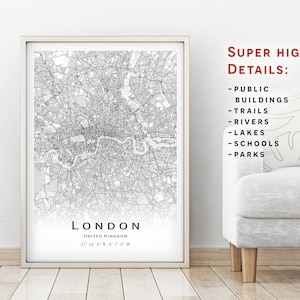 London Karte, Großbritannien - Stadtplan mit hohen Details - sofortiger Download, druckbare Karte Poster - Digitaler Download London Karte.