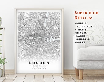 Detailed London City Map Art Print (Digital Download)