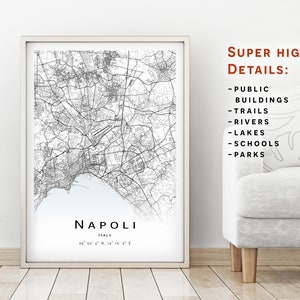 Mapa de Nápoles, Itália - Mapa da cidade com muitos detalhes - download instantâneo, pôster do mapa para impressão - Download digital do mapa de Nápoles.