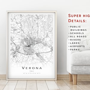 VERONA Karte - Italien - Stadtplan mit hohen Details - Druckbare Karte Poster - Digitaler Download Karte - minimalistisches Kunstwerk - Karte Wandkunst