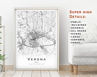 Verona map - Italy - City Map with high details - Printable map poster - Digital download map - minimalist artwork - map wall art