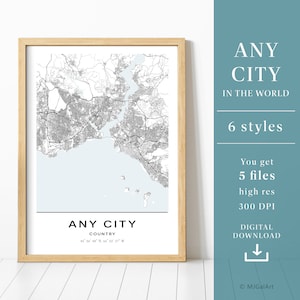 Plan de la ville personnalisé, carte personnalisée, affiche de carte personnalisée, n'importe quelle ville, décoration murale, téléchargement numérique de plan de la ville, fichiers numériques, téléchargement de carte