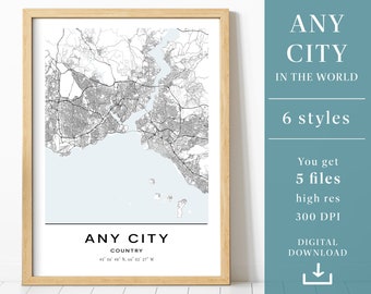 Custom City Map, Personalized Map, Custom Map Poster, Any City, Wall decor, City Map Digital Download, Digital Files, Map Download