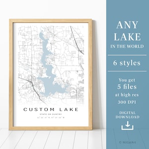 Lago personalizzato, Lago personalizzato, Poster mappa personalizzato, Qualsiasi lago, Decorazione da parete, Mappa del lago stampabile, Download digitale, File mappa digitale, Arte da parete